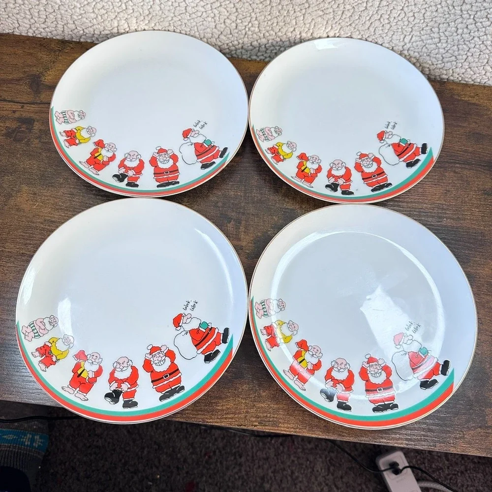 4 PAPEL CHRISTMAS Plates Santa Happy Holidays Work Work Getting Dressed JAPAN 8